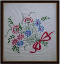 quadro ricamo anni70 tela ricamato mazzo fiori di campo