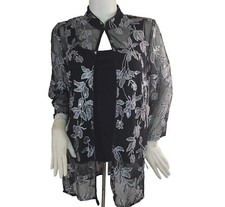 Alex Evenings Womens Size S Black Top Twinset Embroidered 3/4 Sleeve NWT 06