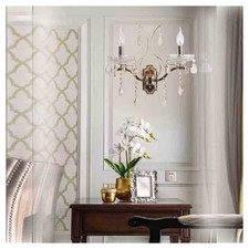 APPLIQUE CANDELABRO 2 BRACCI CON PENDENTI GOCCE CRISTALLO RETRÒ ATTACCO E14 E68-