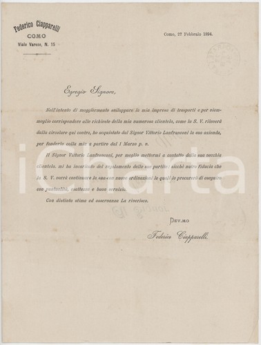 1894 como lettera - como, federico