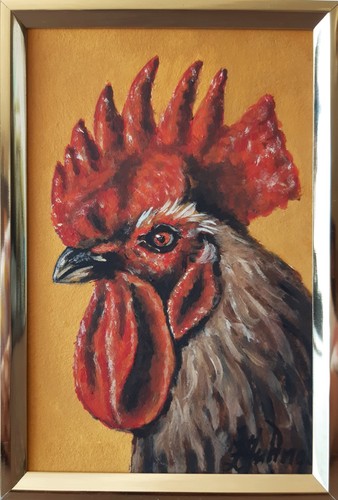 Gallo dipinto olio - gallo,