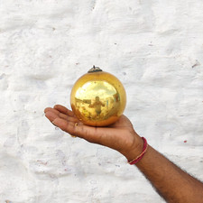Antico Dorato Vetro Sfera 4 " Tedesco Kugel Ornamento Natalizio Ottone Tappo 663