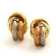 Orecchini in ORO Giallo Bianco Rosa 18 kt 750 Nodo Intrecciato Gomitolo da Donna