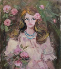 ritratto tra le rose dipinto olio su tela 60x70 cat 233 collezione R. Bevione