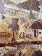 Quadro ricordo d'Africa del 1976 con tecnica particolare di legno sovrapposto 