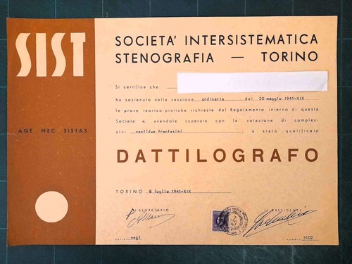 Attestato dattilografo - attestato,