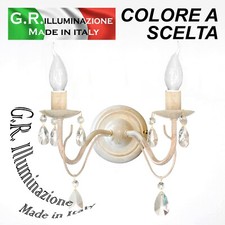 APPLIQUE IN FERRO BATTUTO 2 LUCI AVORIO ORO LAMPADA DA PARETE CLASSICO Regina