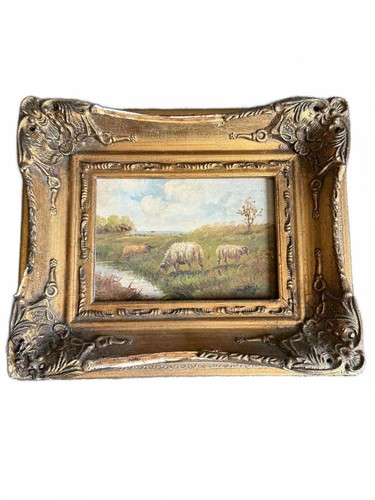 Dipinto olio paesaggio ornato