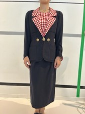 Completo Giacca, Camicia, Cintura E Gonna Quadretti Rossi Modello Chanel