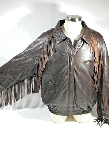 Giacca pelle marrone frange