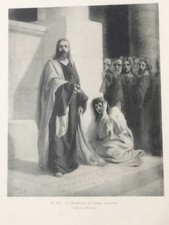 Antica stampa 1910 (1900. xx secolo) Domenico Morelli Cristo e la donna adultera