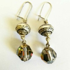 Orecchini pendenti bigiotteria vintage anni 80 argento metallo perla cristallo