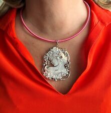 Ciondolo donna cammeo conchiglia professionale cornice argento sterling Italia regalo per lei