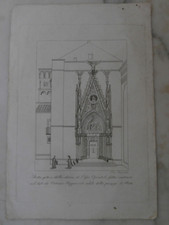 Rara Antica incisione Metà 800 Cappella Pappacoda a Napoli 27,1x19 cm