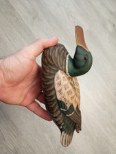 Anatra Papera portafortuna scultura statua legno intagliato dipinto a mano