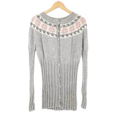 Maglione Vintage Nordico Norvegese Grigio Fair Isle Donna Taglia S