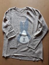 Maglione lungo a fantasia color nocciola oversize in lana e angora Oysho Tg.M