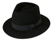 Gamble & Gunn Nero Fedora 100% Pura Lana Feltro Classico Stile Vintage