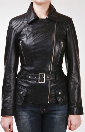 Giacca pelle biker nera - in,