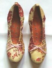 scarpe donna ragazza decoltè tela fiorite fiori strass panna arancio taglia 38