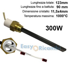 Candeletta al quarzo 300W accensione stufa pellet lunghezza totale 123mm Forata