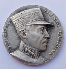 Antica medaglia huguenin placcata argento generale svizzero francese Henri Gu...