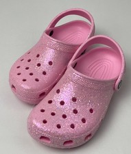 Scarpa zoccoli ROSA glitter gomma a bolle nuova con etichette ragazza CROCS slip-on J2 J3 J4 J5 $45