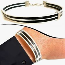 Bracciale in pelle da uomo donna braccialetto di cuoio bianco nero catena tonda