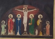 Rara Antica cartolina dipinta ad acquarello posta su cartoncino auguri pasquali