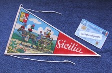 BANDIERINA CARRETTINO SICILIANO SOUVENIR OLD MINI FLAG GAGLIARDETTO ISOLA SICILI