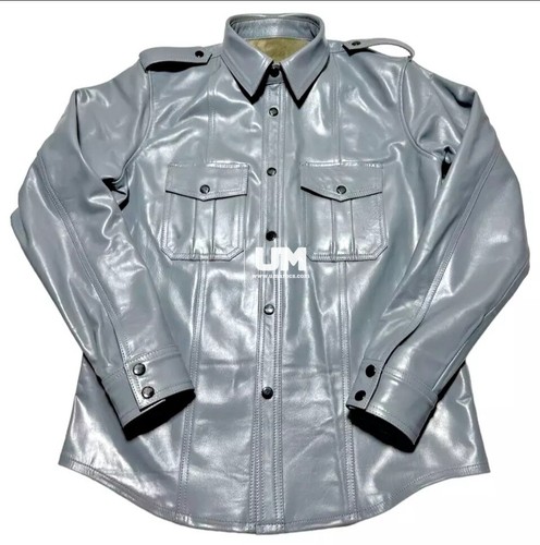 Camicia uomo vera pelle grigia