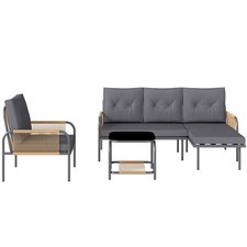 Outsunny Salotto da Esterno in Rattan con Divanetto, Poltrona e Tavolino Grigio