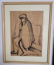 QUADRO ANTONIO CORRIGA - ANZIANO SEDUTO CON BASTONE