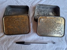 2 SCATOLA EMERGENCY RATION EMERGENZA RAZIONE METALLO GUERRA INGHILTERRA MILITARI