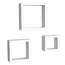 SET 3 CUBI MENSOLE LEGNO BIANCO MENSOLA CUBO DESIGN SALOTTO SOGGIORNO 3CBI