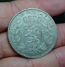 Belgique 5 Francs 1868 Leopold II Roi des Belgies - Argento 900 Silver 25gr