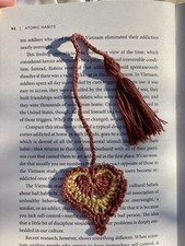 Crochet Bookmark Heart Brown