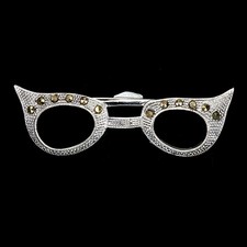 925 Argento Sterling Spilla Rotondo Marcasite Naturale Gemma Occhiali Gioielli