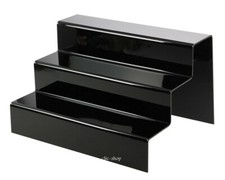 ESPOSITORE A SCALETTA IN VETRO ACRILICO NERO A 3 GRADINI PER MINERALI CRISTALLI