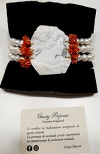 Bracciale con elastico CAMMEO autentico perle coltivate e corallo pezzo unico