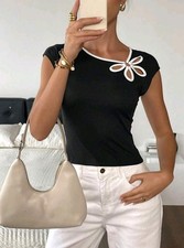 T-shirt donna nera decorata