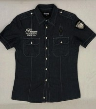 Blauer Camicia Uomo Taglia M (43) Blu Cotone jeans Ricamato Ed.Limitata