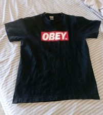 Obey Men's T-Shirt M Black 100% Cotton Basic-Very Good Condition 