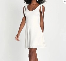 Mini Abito Villa Italiana Avorio Scollo a V Cravatta-Crap Tg M Nuovo Senza Etichette