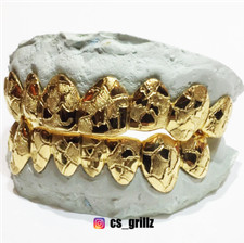 SOLIDO 10K 14K ORO GIALLO TAGLIO PEPITA DESIGN FATTO A MANO SU MISURA GRIGLIA GRILLZ 