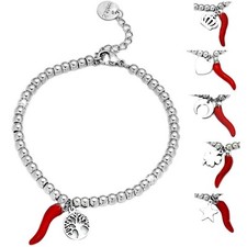 Bracciale Donna Uomo Portafortuna Braccialetto Charm Corno Rosso Braccialetto