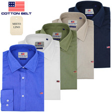 Camicia manica lunga uomo misto lino collo italiano COTTON BELT M L XL XXL 3XL