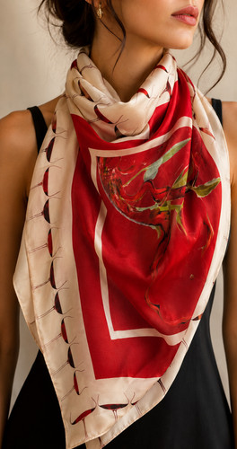 Sciarpa donna seta - rosso, panna