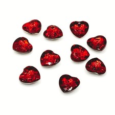 10 Bottoni Strass Cuore Rosso