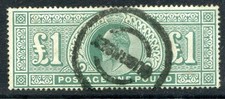 1902 GRAN BRETAGNA KING EDWARD 7° £ 1 VERDE SG266 SOUND GUERNSEY PMK FREEPOST UK
